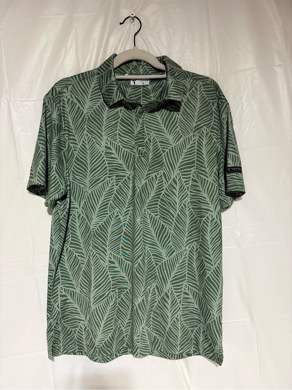 Men's Leaf-Print Polo Shirt in Olive Green